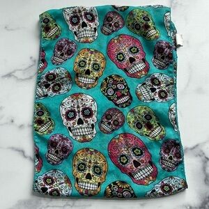 Day of the Dead Sugar Skull Print Teal Lightweight Rectangular Scarf